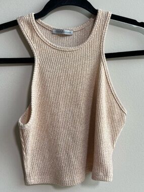 Charlotte Russe Ribbed Tank Crop Top in Light Beige